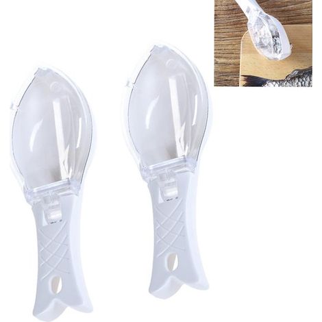 Rimuovi squame di pesce portatile in 2 pezzi, raschietto per squame di pesce in plastica, spazzola per pelle di pesce, aiuto in cucina, rimuovi squame di pesce veloce con (1/5)