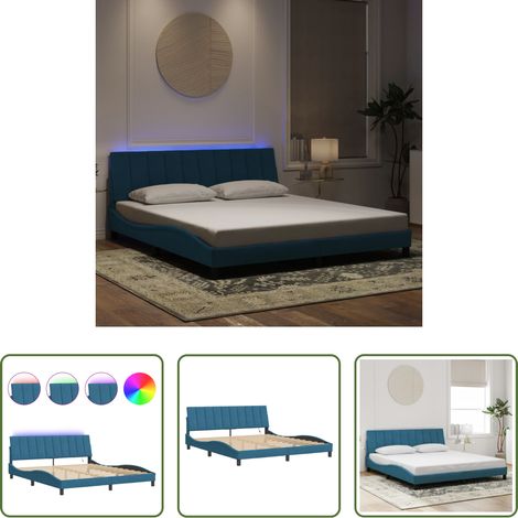 LED-Leuchten - Bettgestell mit LED ohne Matratze "Hanko" Blau 180x200 cm Samt (1/5)