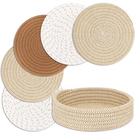 Sottobicchieri resistenti al calore per proteggere piani di lavoro, oggetti domestici e decorazioni in stile rustico (marrone misto, 5 pezzi) (1/3)