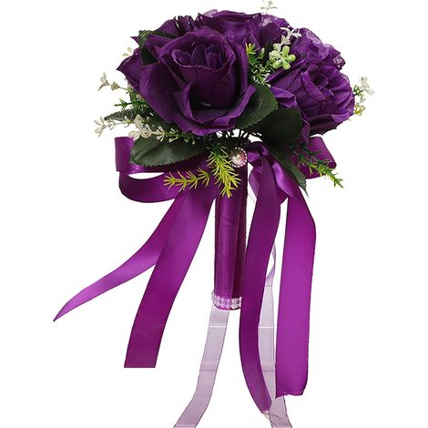 Bouquet De Fleurs Artificielles - Roses En Soie Avec Cristaux - Pour Mariage Et Célébration - Violet - 1 Pièce (1/5)