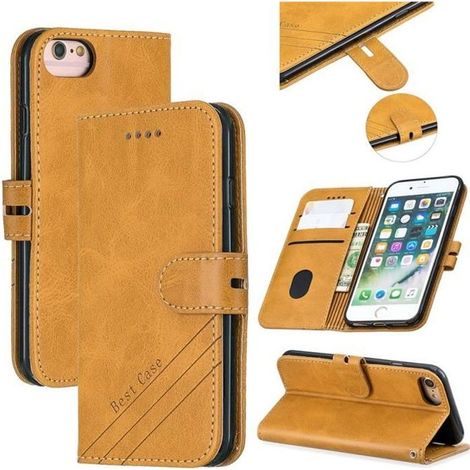 Housse iPhone SE (2020) 4.7" - Portefeuille avec Support Antichoc Etui Coque iPhone SE 2020 - Jaune (1/4)
