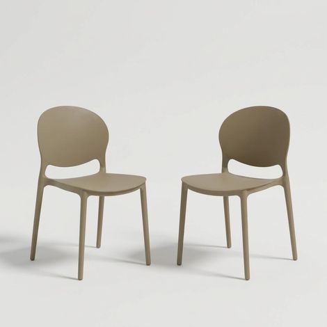 Set 2 sedie moderne impilabili per interno ed esterno Luna - Beige (1/5)