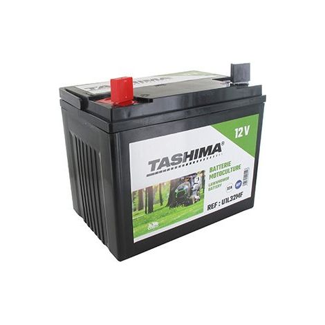 Batería para cortacésped autopropulsado 12V, sin mantenimiento, cargada, 32A. L: 196, L: 131, H: 184 mm, + a la izquierda. Reemplaza origen: U1L32.