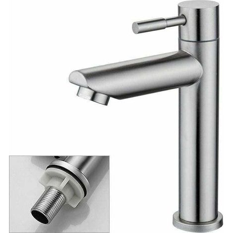 Grifo de agua fría para baño, solo para lavabo, acabado cromado, resistente grifo de cobre para lavabo, cartucho aireador extraíble para facilitar la limpieza o el reemplazo. (1/4)