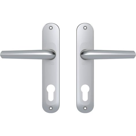 1 - Poignée de porte - Plaque de propreté - Entraxe 165 mm - Carré 7 mm - Pour porte d&39entrée et bureau - Argent - Zamak (1/5)