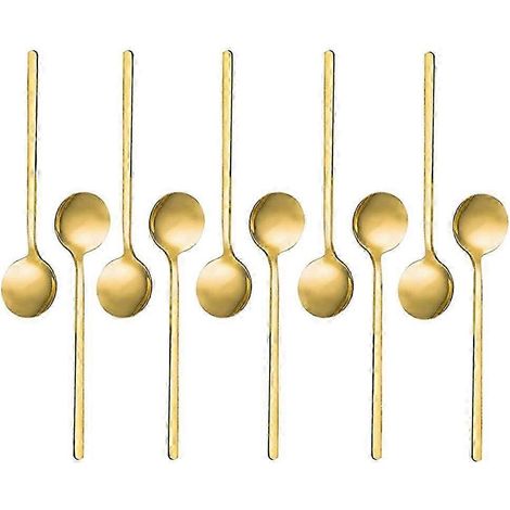 Cuillères à expresso/à thé en acier inoxydable (lot de 10) pour café, sucre, dessert, gâteau, glace, soupe, antipasti (doré) NEUF (1/5)