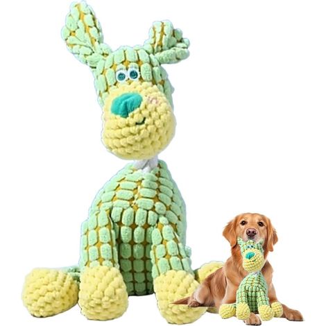 Jouet à mâcher indestructible en peluche pour chien, avec couineur - Résistant pour les chiens qui mâchent avec force, jouet de dentition pour chiots de petite, moyenne et grande taille, vert (1/5)