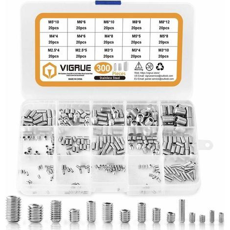 300-teiliges Set mit Innensechskantschrauben der Größen M2,5, M3, M4, M5, M6 und M8, sortiertes Edelstahl-Innensechskant-Set (1/5)