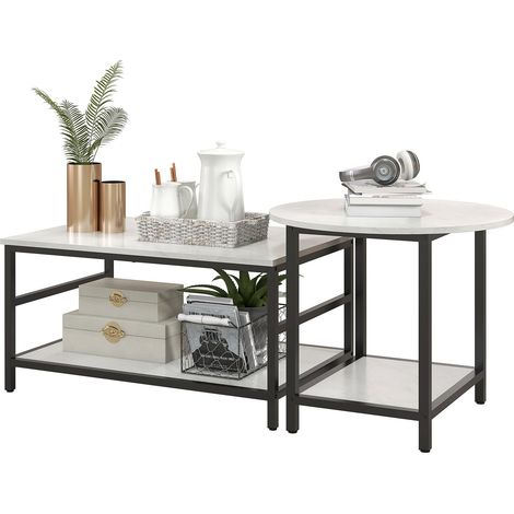 Couchtisch 2er-Set Beistelltisch Kaffeetisch Satztisch Sofatisch im modernen Design mit Marmoroptik für Wohnzimmer Schlafzimmer Stahl
