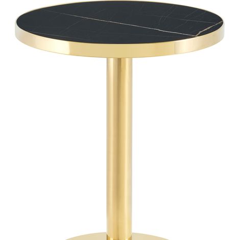 Beistelltisch MDF schwarz in Marmoroptik mit goldfarbigem Edelstahlgestell, rund (1/5)