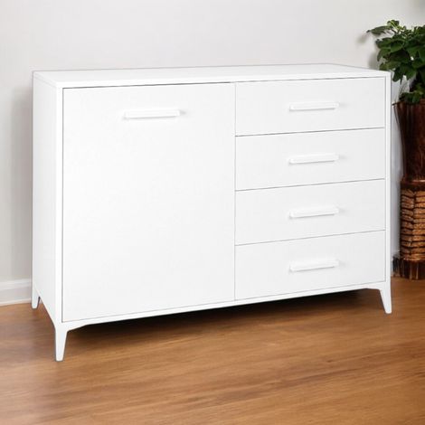Madia Drexa in Legno 110x45 cm Bianco Frassino con 1 Anta e 4 Cassetti (1/5)