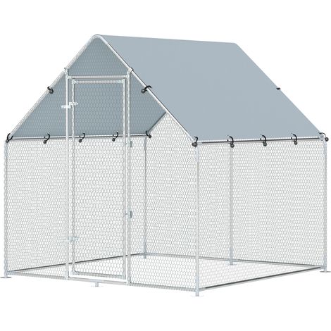PawHut Pollaio per Galline in Acciaio Zincato 2x2x2m Grigio
