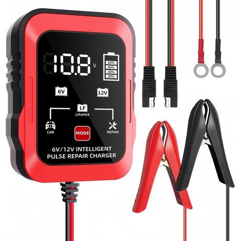 6V 12V RougeCâble adaptateur A/SE ultra-mince 6V/12V pour chargeurs de batterie de moto, de tondeuse à gazon et de voiture compatibles avec les batteries au plomb-acide. (1/4)