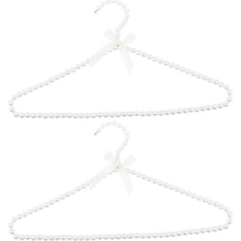 Lot de 2 cintres en perles artificielles, cintres créatifs avec nœud papillon-40CM-White