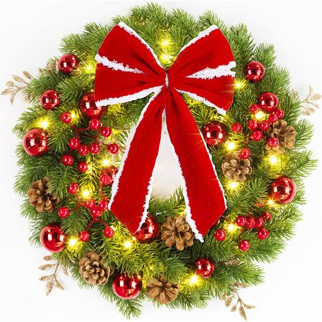 Beleuchteter Weihnachtskranz – 40 cm Weihnachtskranz für den Innenbereich, Türschmuck