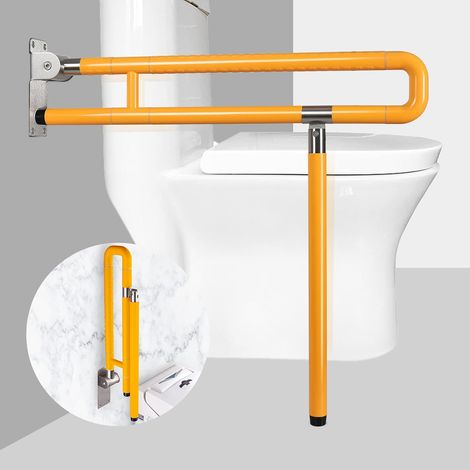 Barras de apoyo para personas con discapacidad, barra de inodoro plegable de 75 cm, brazos elevables con agarre antideslizante, seguridad para embarazadas y personas mayores (amarillo) (1/5)