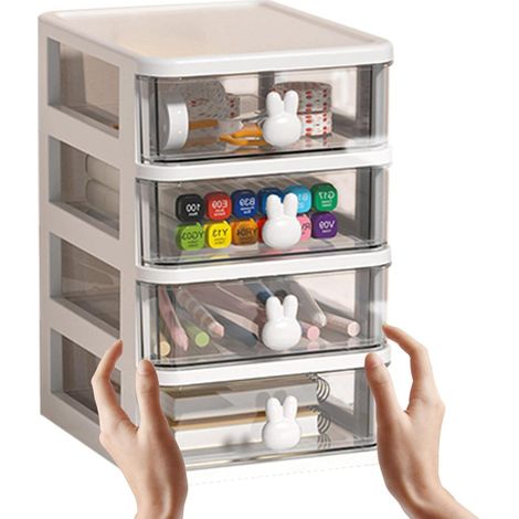 Kosmetik-Organizer, Schubladen, Make-up-Schubladenbox, Büro-Aufbewahrung, Kunststoff mit Schubladen, Kaninchengriff, Kosmetik-Aufbewahrungsbox, CommoTransparent