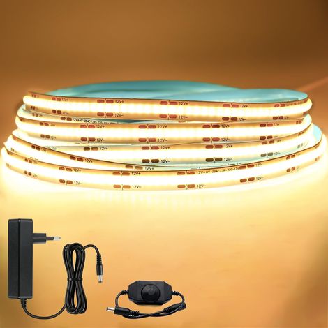 5m Bande LED COB 12V Ruban led COB Blanc Chaud 3000K bande lumière Dimmable Haute Densité 320LEDs/m avec Variateur Adaptateur IP20 pour Chambre Cuisine Maison Décoration Intérieure (1/5)