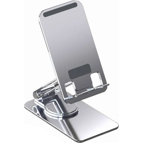 Support téléphone pliable en alliage d'aluminium argenté, support tablette mono-axe rotatif réglable portable pour bureau (1/5)