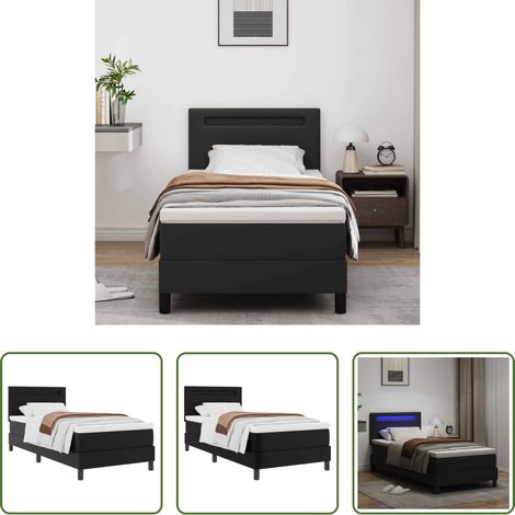 Lits en faux cuir - Lit à ressorts avec matelas Noir 90 x 190 cm Simili cuir (1/5)
