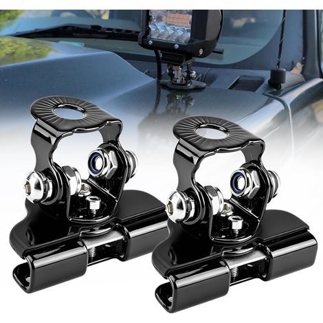 Support de phare LED pour capot, universel, sans perçage Acier inoxydable 304 avec patins de protection en caoutchouc à angle réglable pour camions, SUV et Jeep, noir, lot de 2 (1/5)