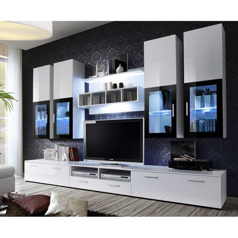 Meuble TV Mural Design "Lyra" 300cm Blanc (1/5)