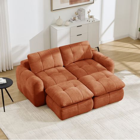 Divano modulare 2 posti con seduta profonda, montaggio senza attrezzi, per soggiorno, ciniglia arancione 194x160x68 cm (1/5)