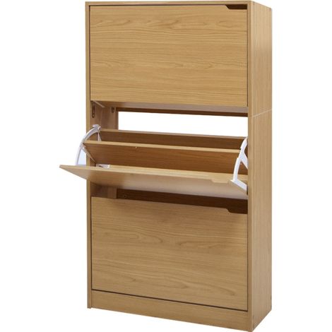 Scarpiera 3 Ante Ripiani Porta Scarpe Doppia Profondita Legno 63x24x115 Quercia (1/5)