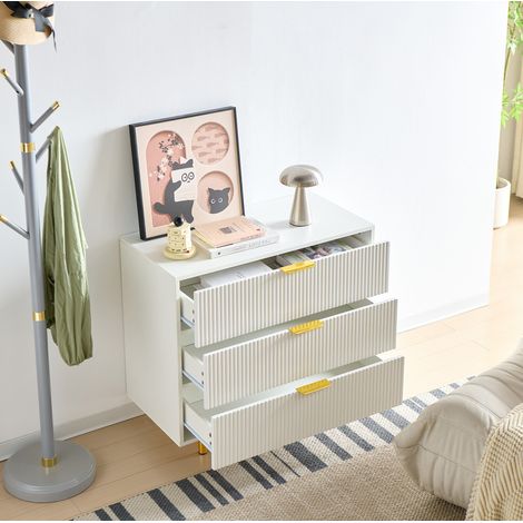 Commode à 3 tiroirs, 80 x 40 x 72 cm, MDF blanc avec pieds en métal HAVRYA (1/5)