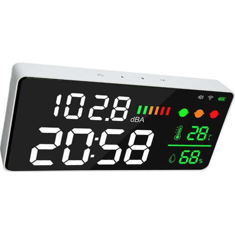 Sonomètre à grand écran 11 pouces avec affichage LED Wi-Fi, détecteur de température, d'humidité et de niveau sonore (30-130 dB). (1/5)