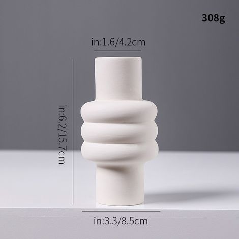 Lot de 2 mini vases céramique brut blanc 3045-3 : H15.7cm, L8.5cm, col 4.2cm