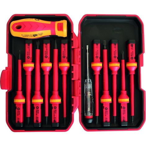 Leman – Coffret de 12 embouts isolés pour électricien – Empreinte de tête spécifique – Pour espaces confinés et chantiers humides (1/3)