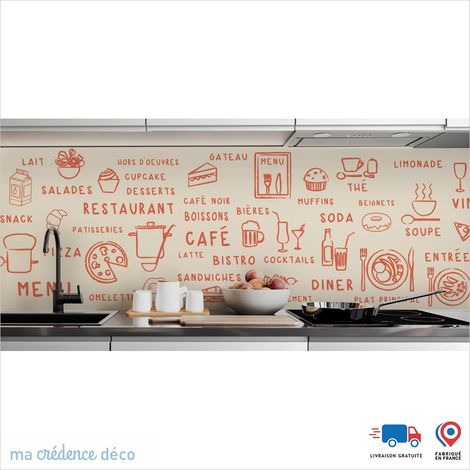 Crédence : Dessin food foncé - Couleur Blanc perle - Alu composite - 60 - 120 (1/3)