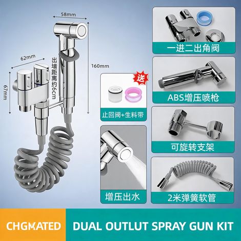 Robinet D'Angle Laiton Chrome 3/8 Pouces Double Sortie, Repartiteur D'Eau Pour Toilette Avec Valve De Chasse Et (1/4)