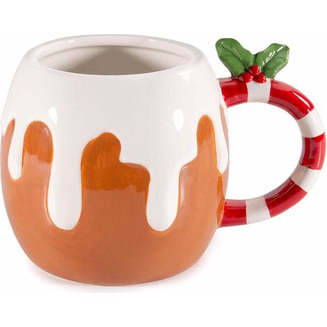 Tazze di Natale ad effetto colata pan di zenzero in ceramica con manico bastoncino di zucchero e bacche, set da 4 pezzi, Ø 11 cm x 10 H