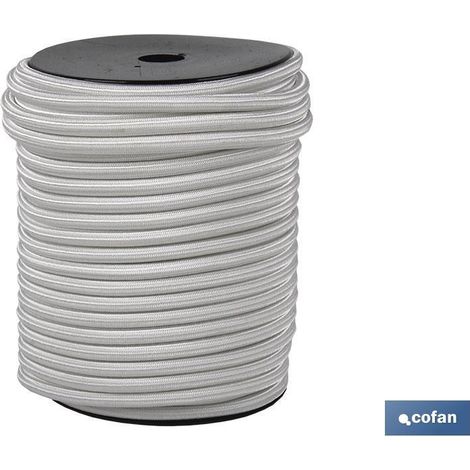 COFAN cuerda elastica (látex 1ª) 6mm 100 m. bco , Cuerda elástica trenzada en poliéster y látex de 1ª calidad. Resistente a rayos solares, alma en látex. Indicado para toldos de ca (1/2)
