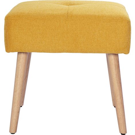 Taburete bajo de tela efecto aterciopelado texturizado amarillo mostaza y madera clara maciza 46 cm GUESTA