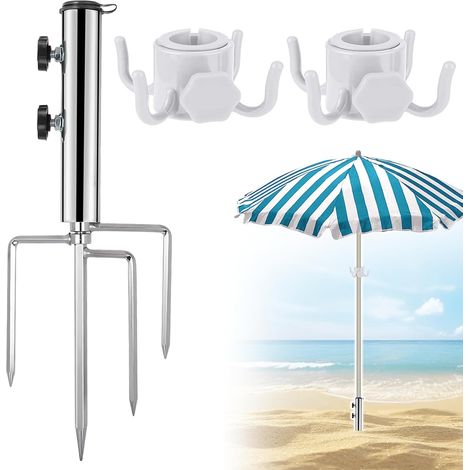 Herbst Pied de parasol de plage en métal avec pointes de pelouse et 2 crochets réglables - Robuste - Pour la pêche, le jardin, la plage, le camping (1/5)