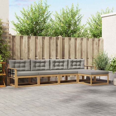 vidaXL Outdoor-Sofagarnitur 4 pcs Weiß und Hellgrau Polyester (1/5)