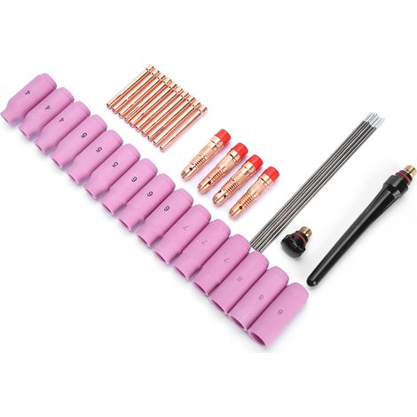Kit de 37 pièces de rechange pour torche de soudage TIG, comprenant une buse à lentille à gaz et un ensemble de pièces d'usure pour WIG WP‑17/WP‑18/WP‑26F/SR‑17/SR‑26 (1/5)