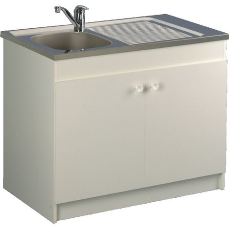 Aquarine – Meuble sous évier hydrofuge 1200x600mm 2 portes – Mélaminé blanc pour cuisine – Étagère réglable – 200126