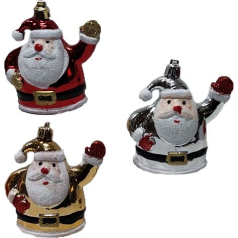 Babbo addobbi decorazioni natalizi palline per albero di natale rosso oro argento in plastica con glitter set da 12 - decoro: 12 appendini babbo natale rosso (1/5)