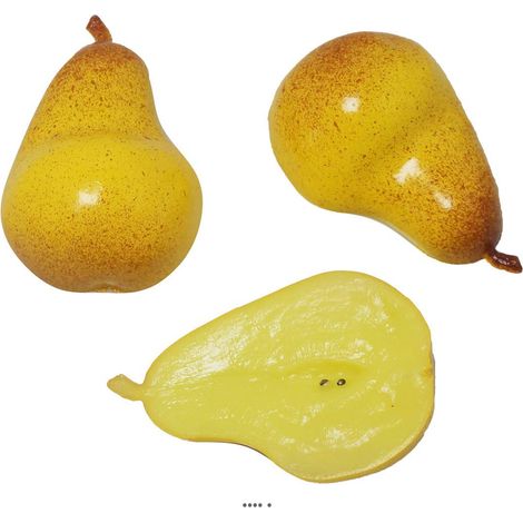Lot de 3 Demi Poires Comice Artificielles - Fruits Factices Plastique Soufflé Réalistes L 102 mm (1/3)