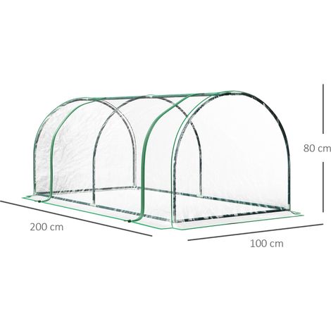 Serre tunnel en acier avec couverture en PVC, 200 x 100 x 80 cm, transparente et verte (1/5)
