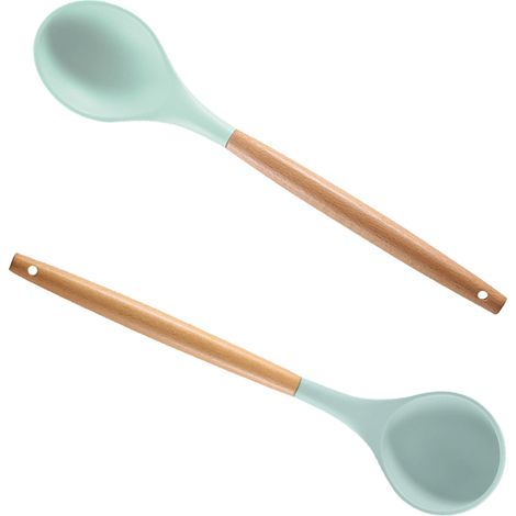 Ustensiles De Cuisine En Silicone Et Bois Résistants À La Chaleur Pour Casseroles Antiadhésives Lot De 2 (1/5)