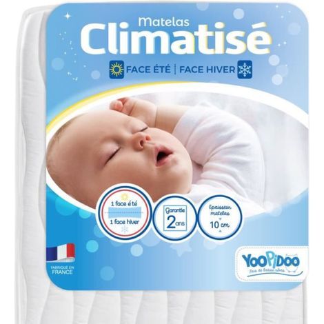 Yoopidoo - Matelas Bébé Climatisé - 60x120 cm - 1 face Été fraîche / 1 face Hiver ouatinée - Sans Traitement chimique (1/4)