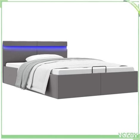Cadre de lit à rangement hydraulique - FAF7291712406683 - Similicuir gris - Sommier 140x200 cm - LED intégrée (1/5)