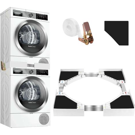 Kit Superposition Lave Linge Seche Linge Universel Support SecheLinge sur Lave Linge avec Sangle a Cliquet, Réglable 45-70cm Cadre de Connexion pour Lave Linge et Sèche Linge (1/5)
