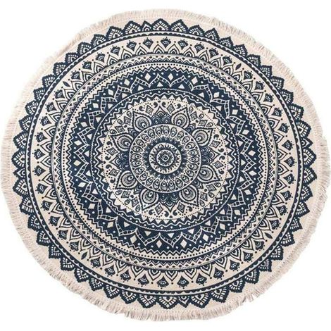 Tapis ronds en coton 90cm lavables en machine tissés à la main glands tapis cercle tapis chic motif bohème tapis de sol tapis bohème pour chambre salon canapé table basse balançoire chaise côté lit (9 (1/5)