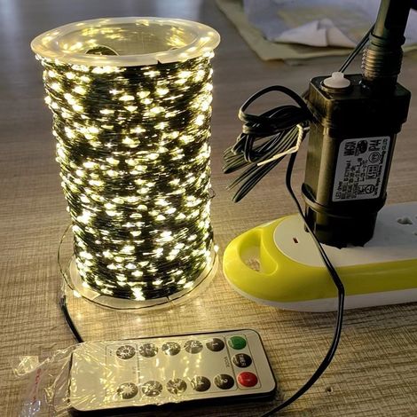 Guirlande lumineuse LED blanc chaud 20 m avec interrupteur – Guirlande lumineuse LED enrouleur 20 m – Décoration de chambre, 20 m, 200 lumières avec boîtier à piles étanche et télécommande (1/5)